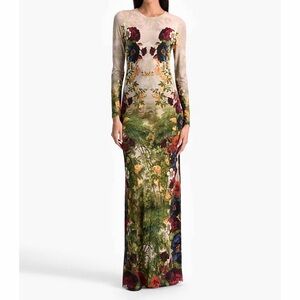NWT Alice + Olivia Forbidden Forest Delora Body Con Maxi Dress Floral 2